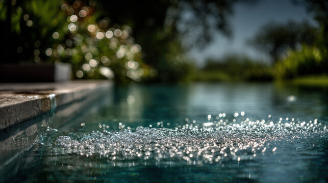 stunning view of crystal clear water in pool showcasing sparkling droplets on smooth surface