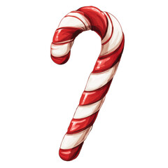 Classic Red and White Candy Cane - Festive Holiday Sweet Treat Illustration