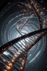 Naklejka premium Abstract Spiral Staircase with Lights in Modern Architecture.