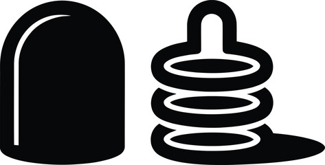 Black silhouette of a bullet and stacked rings