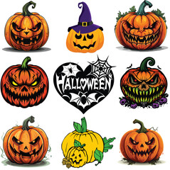 Halloween Pumpkin Jack O Lantern Scary Face Vector Set