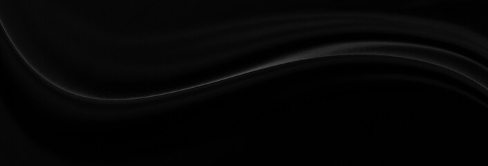 Black gray satin dark fabric texture luxurious shiny that is abstract silk cloth panorama background with patterns soft waves blur beautiful.