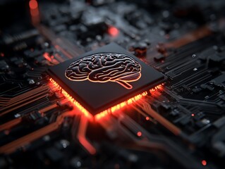 Artificial Intelligence Brain Concept on Computer Chip with Glowing Neural Pathways