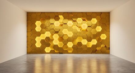 Empty square room with Abstract of Honeycomb textures on wall