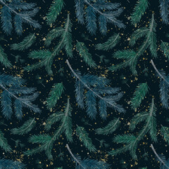 Elegant Evergreen Forest Pattern on a Dark and Beautiful Background with Lush Foliage