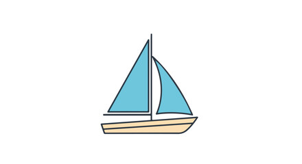 Fototapeta premium Minimalist sailboat illustration in light blue and beige against a plain white backdrop conveys simplicity and nautical theme