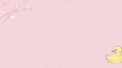 Cute Yellow Duck on Pink Background with Floral Elements