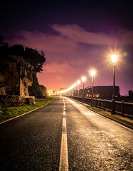 Night road with city lights