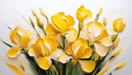Fototapeta premium warm yellow floral group m isolated oil impasto composition with iris blooms