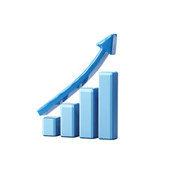 Light-blue 3D graphic of a rising bar graph