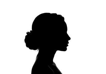 Silhouette of a womans head isolated on white background in profile view