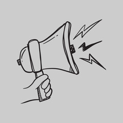 Hand-drawn sketch of a megaphone with sound waves.