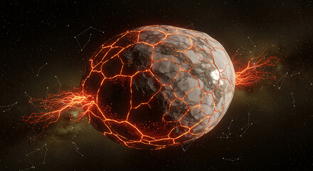 Fototapeta premium Fiery energy erupting from a fractured planet in a stunning cosmic display of celestial power