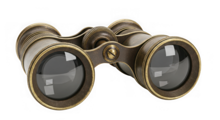 Antique brass opera binoculars, isolated on transparent background