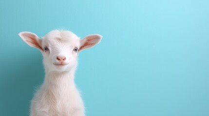Obraz premium Cute Baby Goat with Adorable Expression Against Blue Background