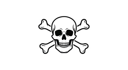 Stylized Skull and Crossbones Graphic Illustration on White, a Simple Symbol of Mortality and Danger for Design Projects