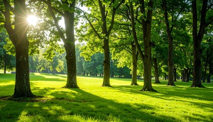 Lush parkland bathed in morning sun