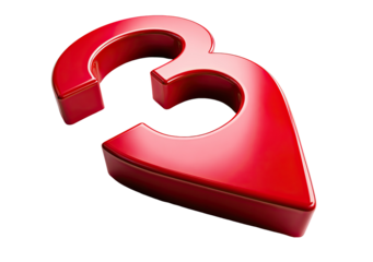 Red glossy 3D map marker shaped like the number three