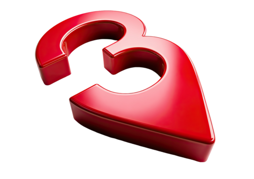 Red glossy 3D map marker shaped like the number three