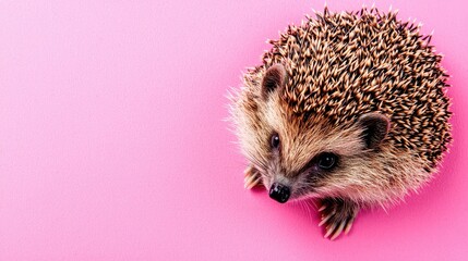 Obraz premium Cute Hedgehog on Pink Background Facing Forward and Looking Curious