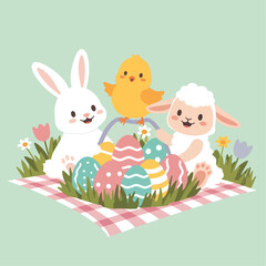 Happy Easter background flat vector illustration