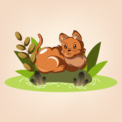 Cute Dog Taking Shelter From Water Flat Illustration