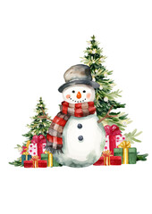 snowman with christmas tree