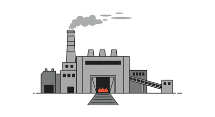 Obraz premium Stylized illustration of a factory emitting smoke into the air, conveying industrial activities and environmental impact awareness