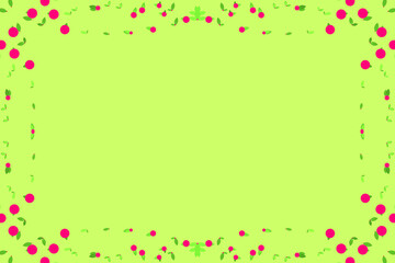 背景素材（黄緑色の背景にポップな花のフレーム）