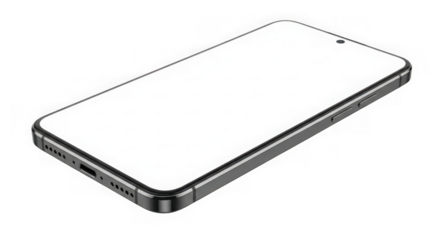 A modern smartphone with a blank screen, isolated on transparent background