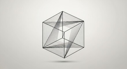 Intricate geometric design, showcasing a complex cube form with radiating lines, creating a modern and minimalist aesthetic.