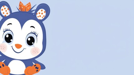 Fototapeta premium Cute Cartoon Bear Character with Bow and Cheerful Expression