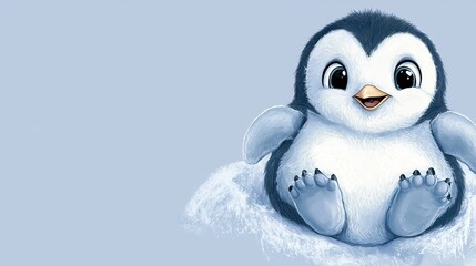 Obraz premium Cute Cartoon Penguin Character with Happy Expression on Blue Background