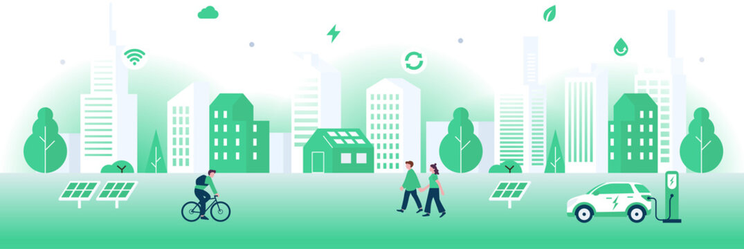 Sustainable Green Smart City Background clipart illustration