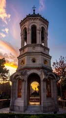 Obraz premium Ornate bell tower at sunset