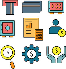 finance color icon, Locker Icon, hand hold doller icon,Gear with dollar sign, vector Color finance icons set..eps