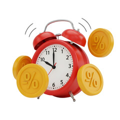 Red Alarm Clock with Percentage Coins for Limited Time Offers