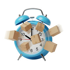 Fast Delivery with Retro Blue Alarm Clock and Boxes