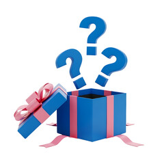 Mystery Gift Box with Blue Question Marks on Black