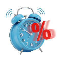 Blue Alarm Clock Displaying a Zero Percent Interest Rate