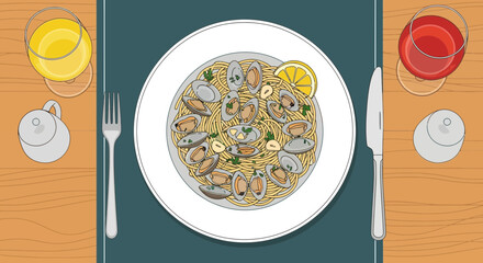 Delicious spaghetti alle vongole on a plate, a classic italian seafood dish