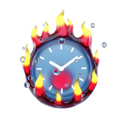 Urgency Concept Clock Surrounded by Flames and Bubbles
