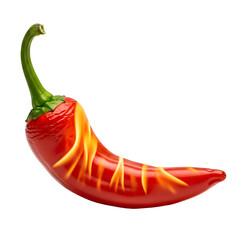 Fiery Red Chili Pepper with Flames Isolated on Black