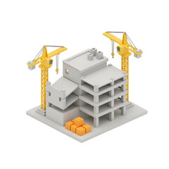 Construction Site with Cranes Isometric View