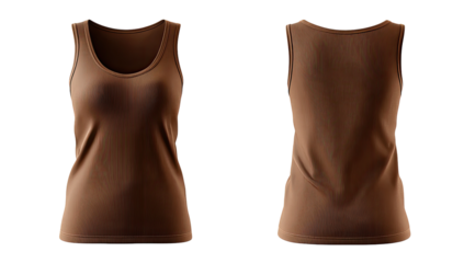 Front and back views of a  brown tank top.  Flat, digital rendering