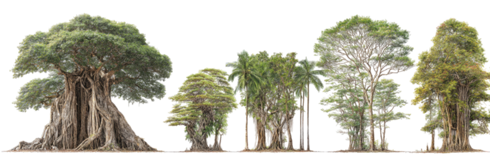 Lush tropical trees in a dense forest