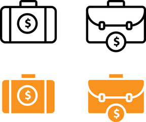 Briefcase, business, financial, hand bag, money bag, vector money bag or Briefcase icon set on white background..eps