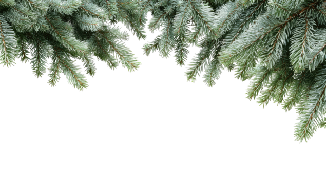 Frosty evergreen branches frame a black background