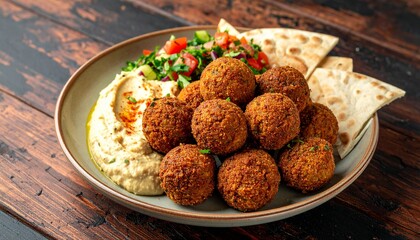 Realistic Stock Photo of Falafel Balls with Fresh Salad and Sauce