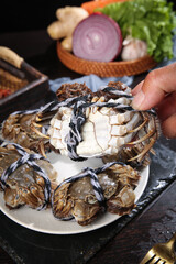 Fresh Yangcheng Lake Hairy Crabs with Creamy Roe Closeup Food Photography